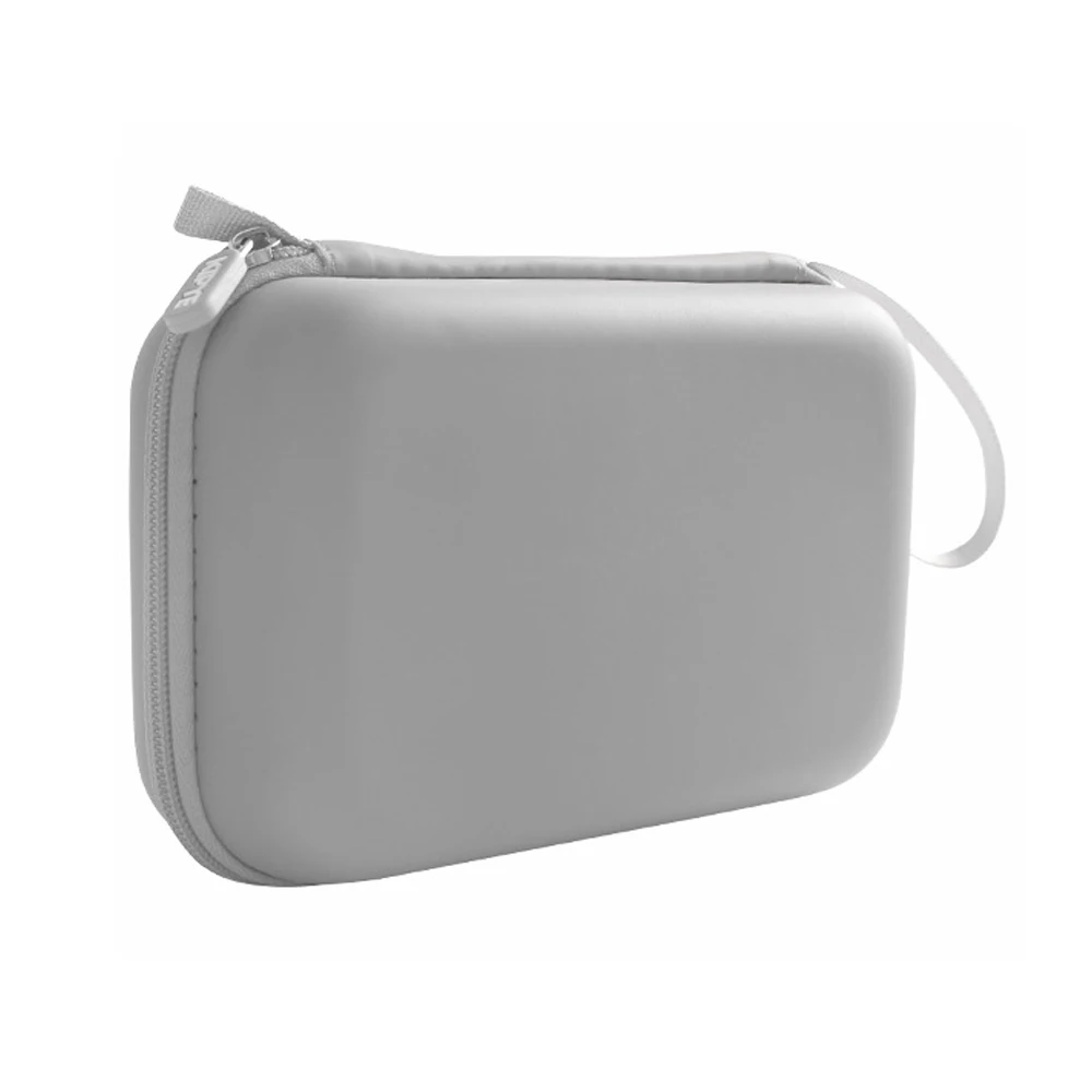 Sac de transport rigide EVA pour DJI Pocket 4 vu de dessus, avec fermeture éclair et logo, sur fond blanc.