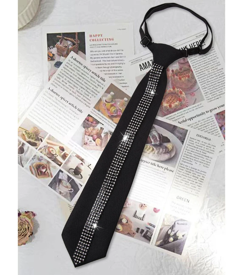 Elegante schwarze Strass-Lazy-Krawatte, verstellbare Krawatten für Damen, perfekt für Freizeit- und Business-Hemd-Fliege-Accessoires