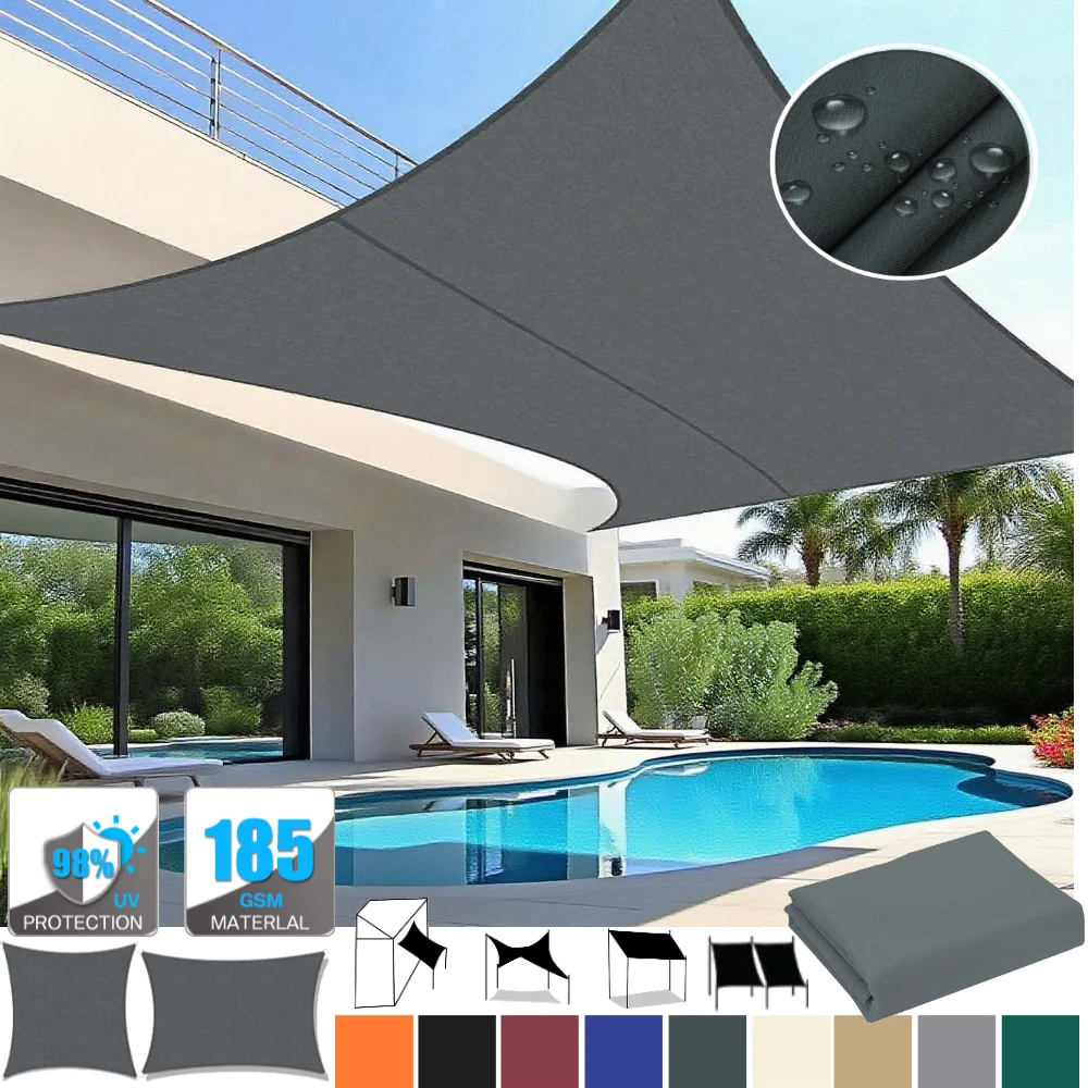 Waterproof Rectangle Sun Shade Sail 98% UV Block Concave Shape Sunscreen Awning Rectangular Canopy Garden Sail with Free Ropes