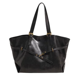 Chic Retro PU Leather Tote Bag - Women's Luxury Winter Fashion Handbag - 30x51x18cm (Black)