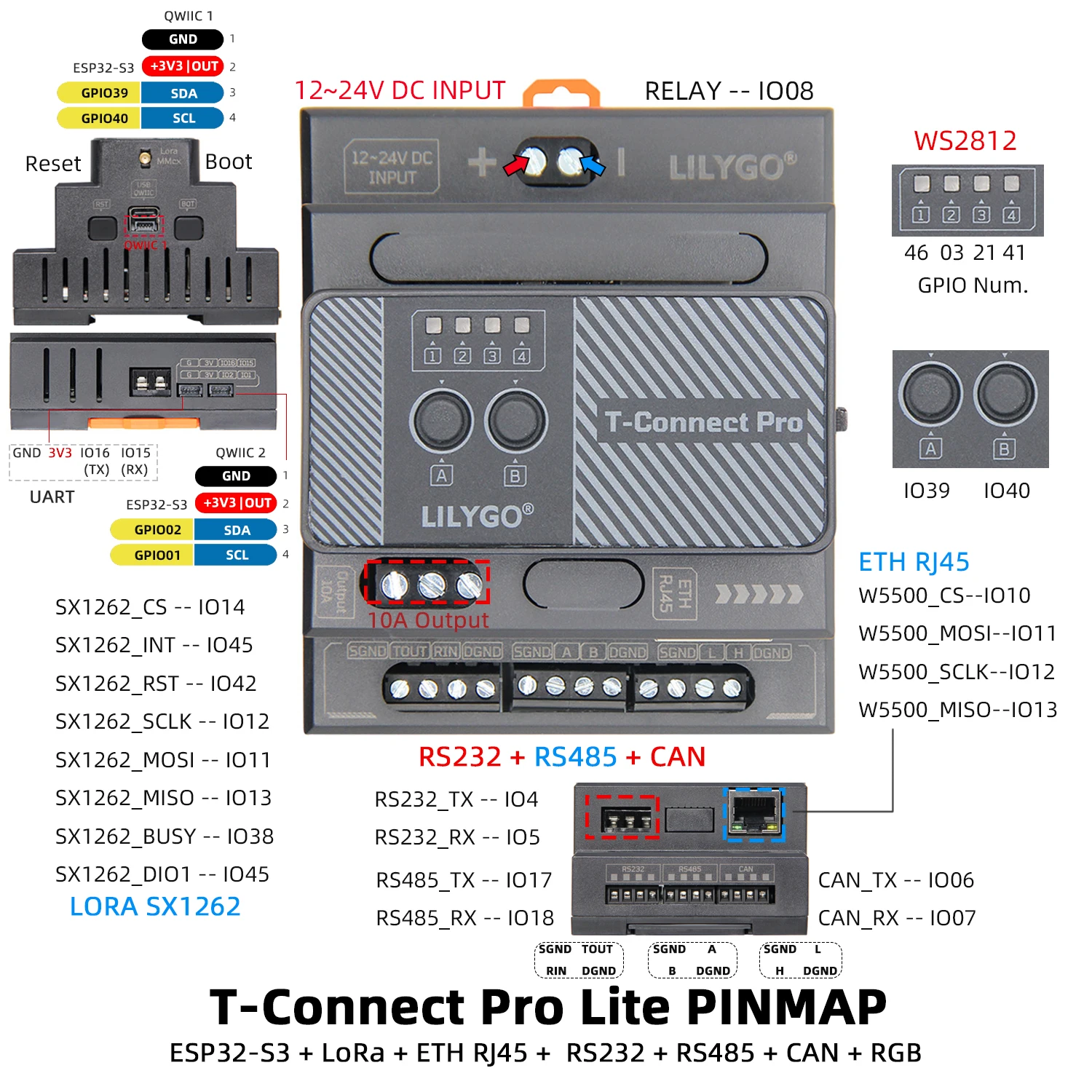 ® T-Connect-Pro ESP32-S3 LoRa Industrial Control Development Board Onboard RS485
