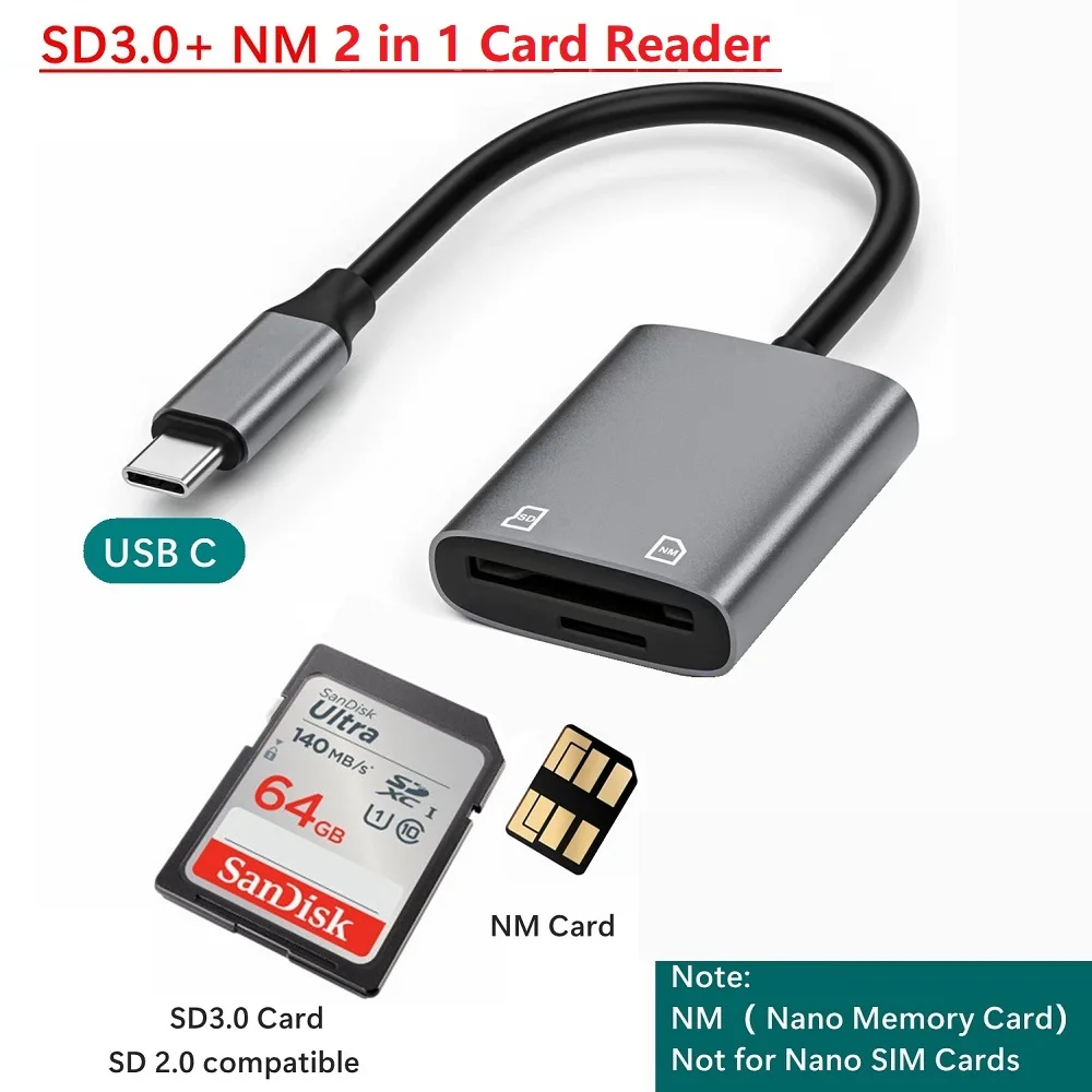 TypeC Nano Memory Card Reader Huawei NM Card Adapter USB-C SD Reader for Huawei Nova Honor Data Transfer Speed up to 90MB/S