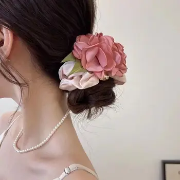 Corda per capelli fiore rosa copricapo carino stile coreano Scrunchies dolci copricapo perline elastico per capelli porta coda di cavallo
