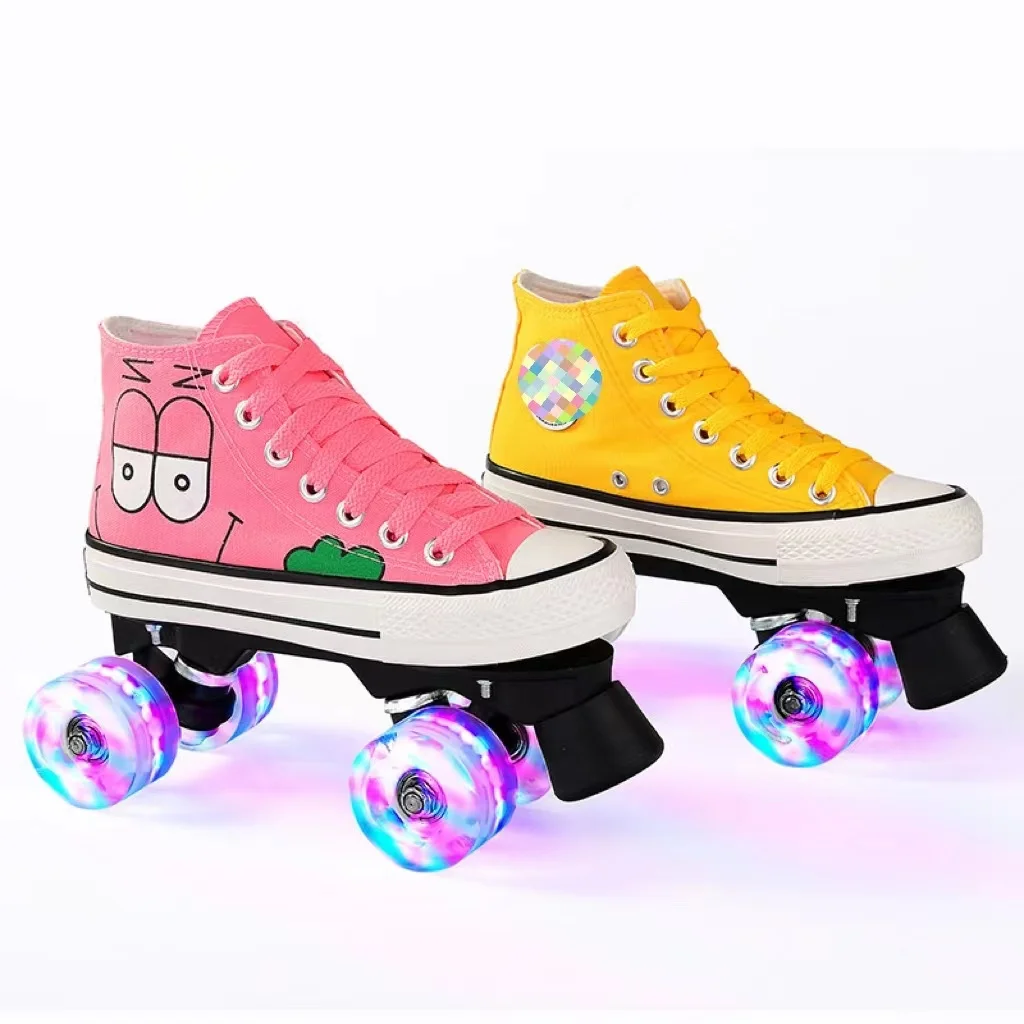 High Quality Safety Beginner's  Roller Skates Double Row Unisex  Shoes For Lovers Two Line Flashing 4 Wheels Patines 3