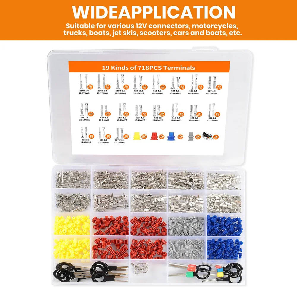 718PCS 1/1,5/1,8/2,2/2,8/3,5mm Terminal Pin Stecker Kit Auto elektrische Pin Crimp Draht Weiblich Männlich Terminal Stecker Entfernung Werkzeug – Detail 6