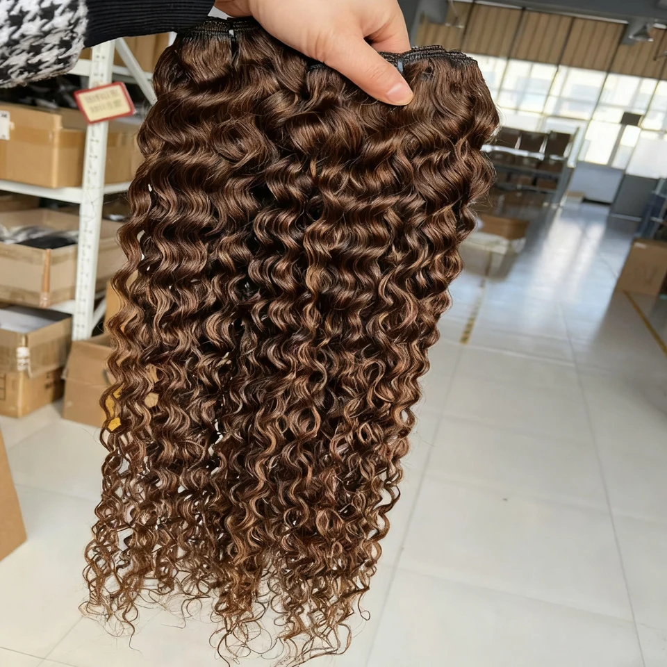 #4 Chocolate Brown Water Wave Curly 10-30 Inch Human Hair Bundles Deep Curly Wave Brazilian Virgin Raw Hair Sew-In Bundles 5