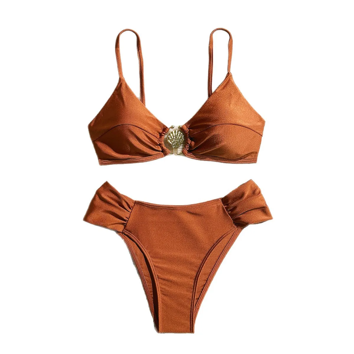Push-Up Halter Bikini Set With Shell Button Detail for Summer Beach Days — photo 2