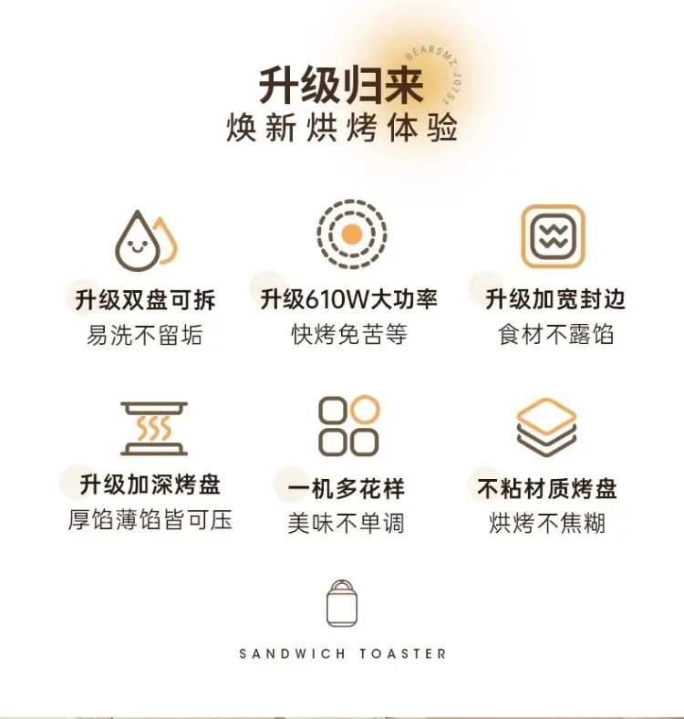 Description Picture 4 of item220V Bear Automatic Waffle Maker Multifunctional Toaster Breakfast Machine for Home Small Donut Baker
