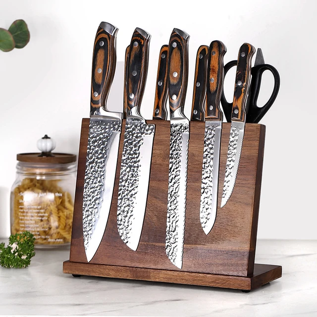 Kitchen Magnetic Knife Block with Acrylic Shield Acacia Wood Double Side  Knife Holder Rack Stands with Strong Enhanced Magnets Multifunctional  Storage