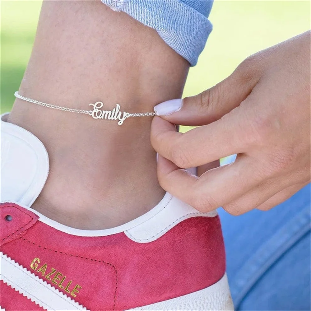 Personalized Custom Name Anklet For Women Stainless Steel Jewelry Summer Beach Fashion Charm Foot Accessories Exquisite Present personalized engraved cat dog pet id tag dogs anti lost collar charm engraving pet name collar for puppy cats collar accessories