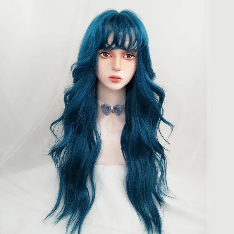 

New Silver White Blue High Wave Long Curly Hair Chemical Fiber Headgear Wig Women In Europe And America