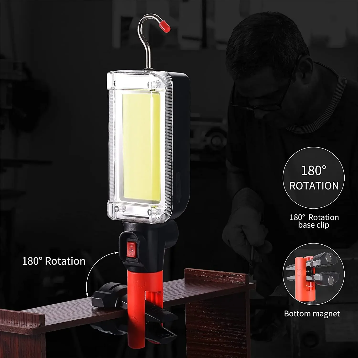 Portable LED Flashlight USB Charging Emergency Rescue Work Light 18650 Adjustable 2-mode Waterproof Magnet Design