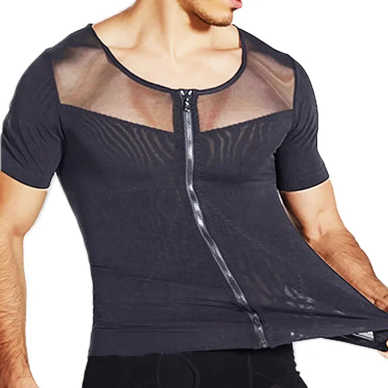 Men's MrifDila Hooks Zipper Compression Tops Body Shaper Underwear Shirts Tummy Control