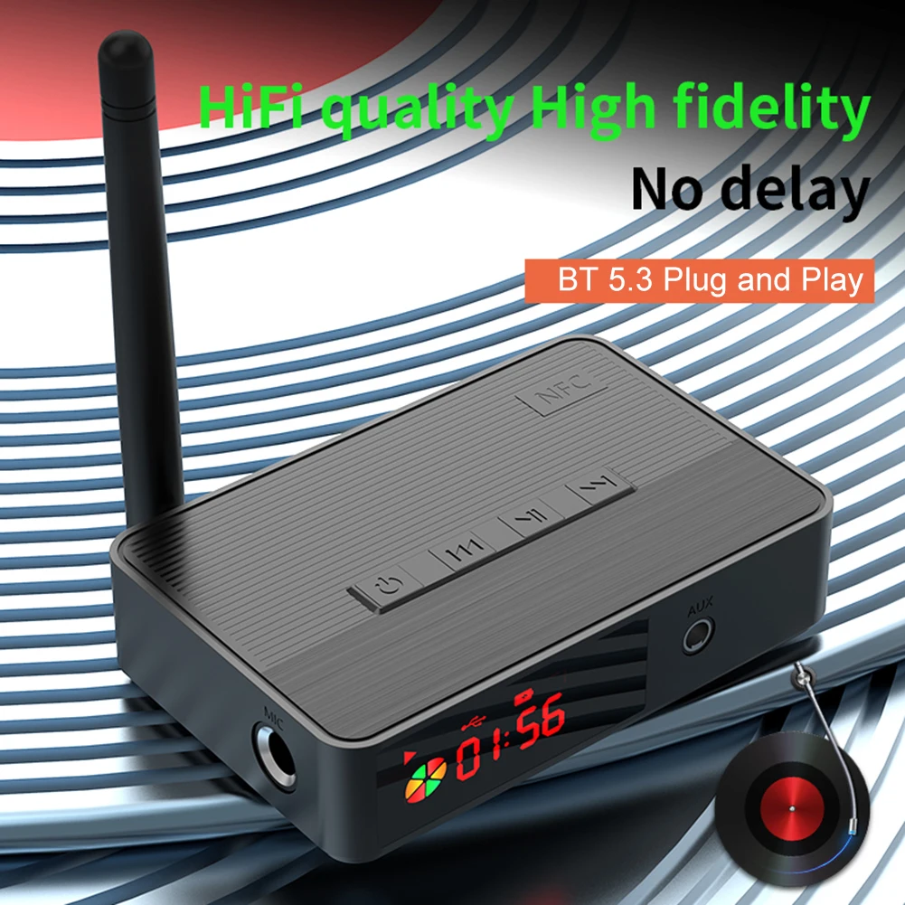 NFC 블루투스 호환 5.3 HIFI 무선 오디오 어댑터, AUX 오디오 리시버, 광 동축, 마이크, U 디스크, TF 카드, 리모컨 포함, 3.5mm