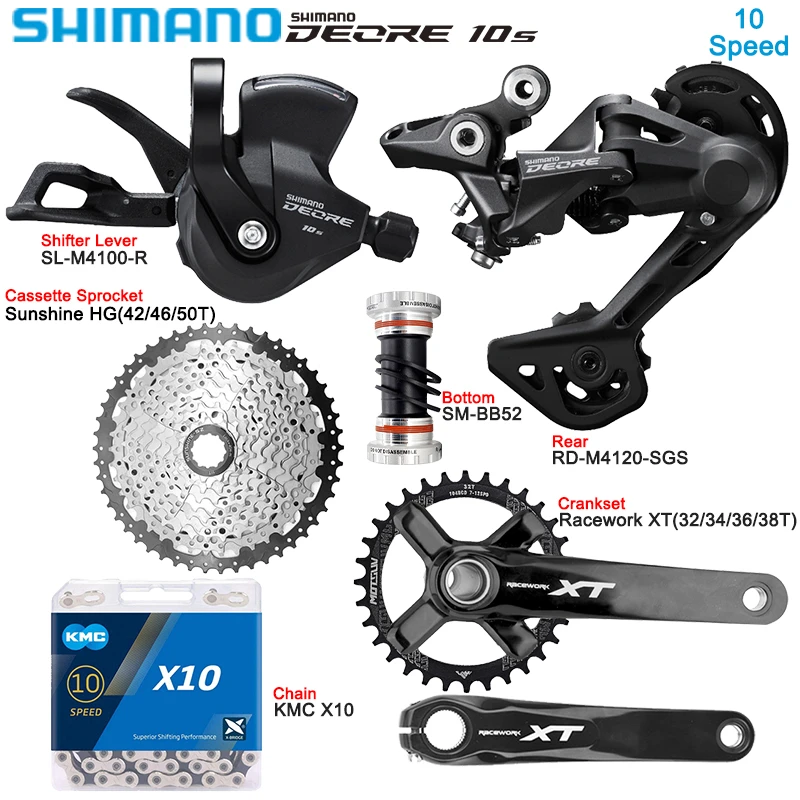 Groupe Transmission Shimano Deore M4100 10 Vitesses | Dérailleur Arrière RD-M4120 + Manette SL-M4100 | Pour VTT