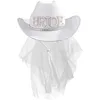 Bride White Cowboy Veil Hat Pearl Rhinestone Wedding Cowgirl Hat Bach Bachelorette Hen Party Bridal Shower Decoration Gift 1