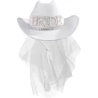 Bride White Cowboy Veil Hat Pearl Rhinestone Wedding Cowgirl Hat Bach Bachelorette Hen Party Bridal Shower Decoration Gift 1