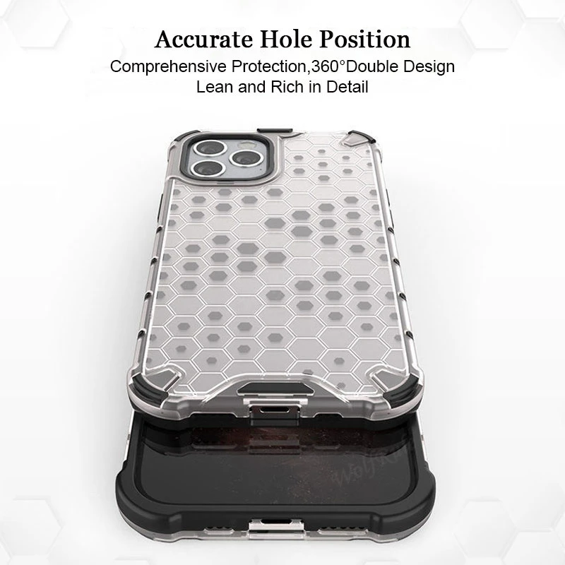 Honeycomb Clear Stødsikkert Etui Til Hybrid TPU Transparent Armor Cover iPhone 7 8 Plus 11 12 13 14 15 Pro Max_voghion.com