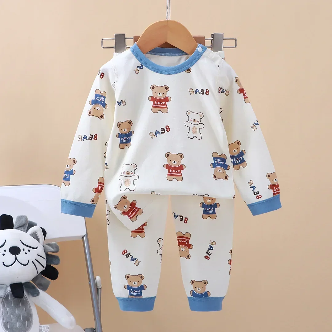 Kids Boys Girls Pure Cotton Pajamas Cartoon Long Sleeve T-Shirt Tops with Pants Toddler Baby Autumn Sleepwear Clothing Sets