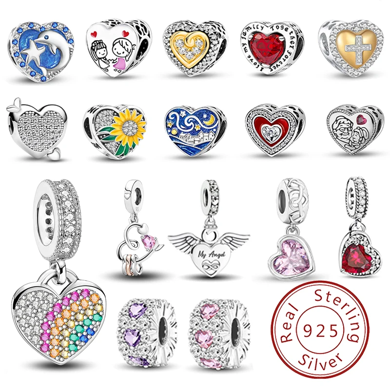 925 Sterling Silver New Love Heart Series Charms Beads Fit Diy Bracelet ...