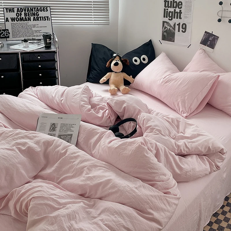 INS style solid brushed washable bed Flat sheets duvet covers pillowcase sets 2pcs/3pcs lightweight breathable machine washable 4