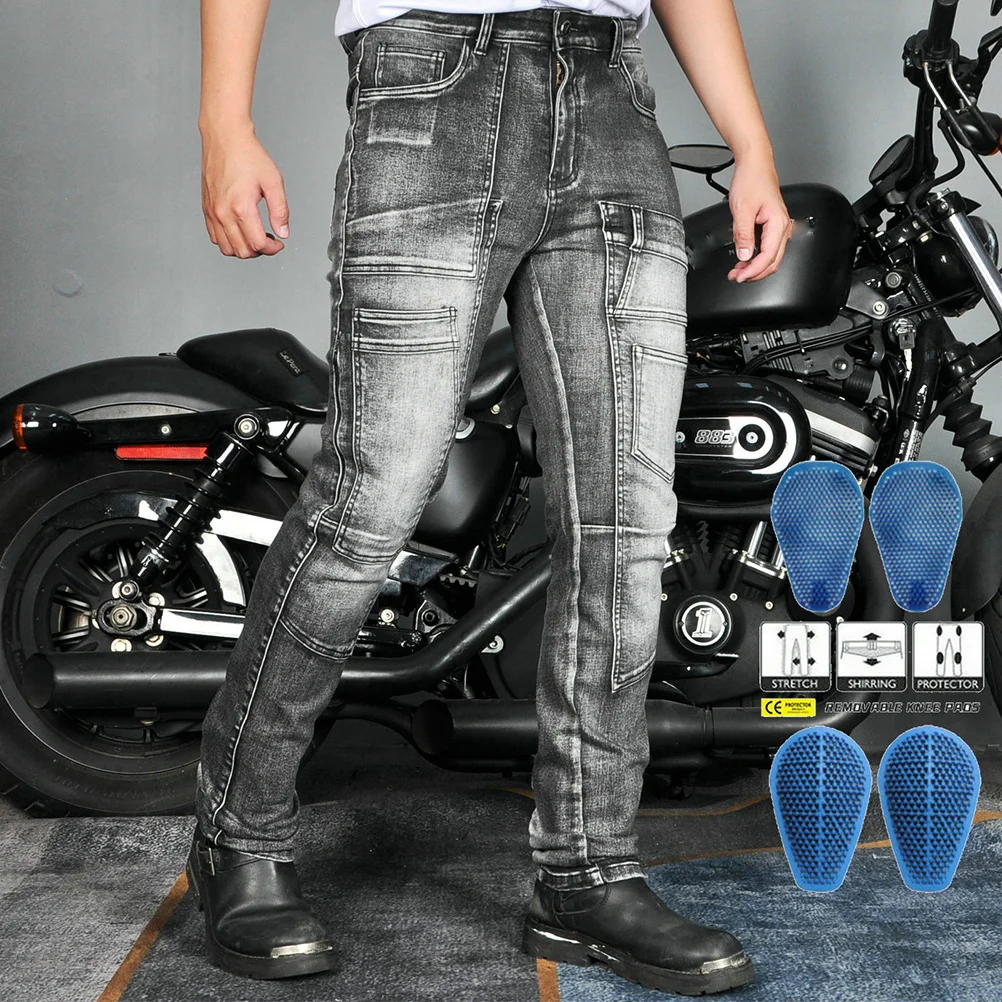 남성용 오프로드 모토크로스 레이싱 보호 바지 CE 아머 실리콘 멀티 포켓 작업복 레트로 오토바이 라이딩 청바지 안티폴