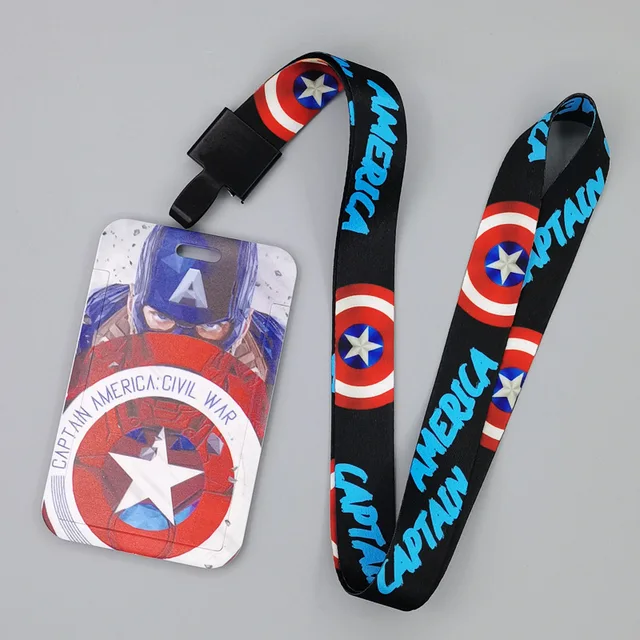 Marvel Movie Characters Card Cover Captain America Spiderman Super Heroes ABS Card Holder Student Campus Card Hanging Lanyard ID Xhmw13