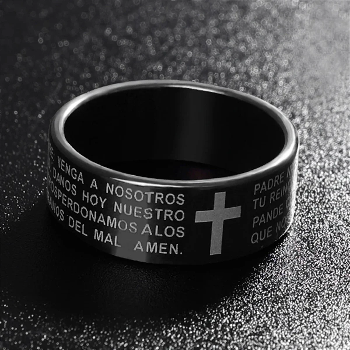 Stainless Steel Ring Spanish Bible Prayer Jesus Cross Men Women Birthday Gifts