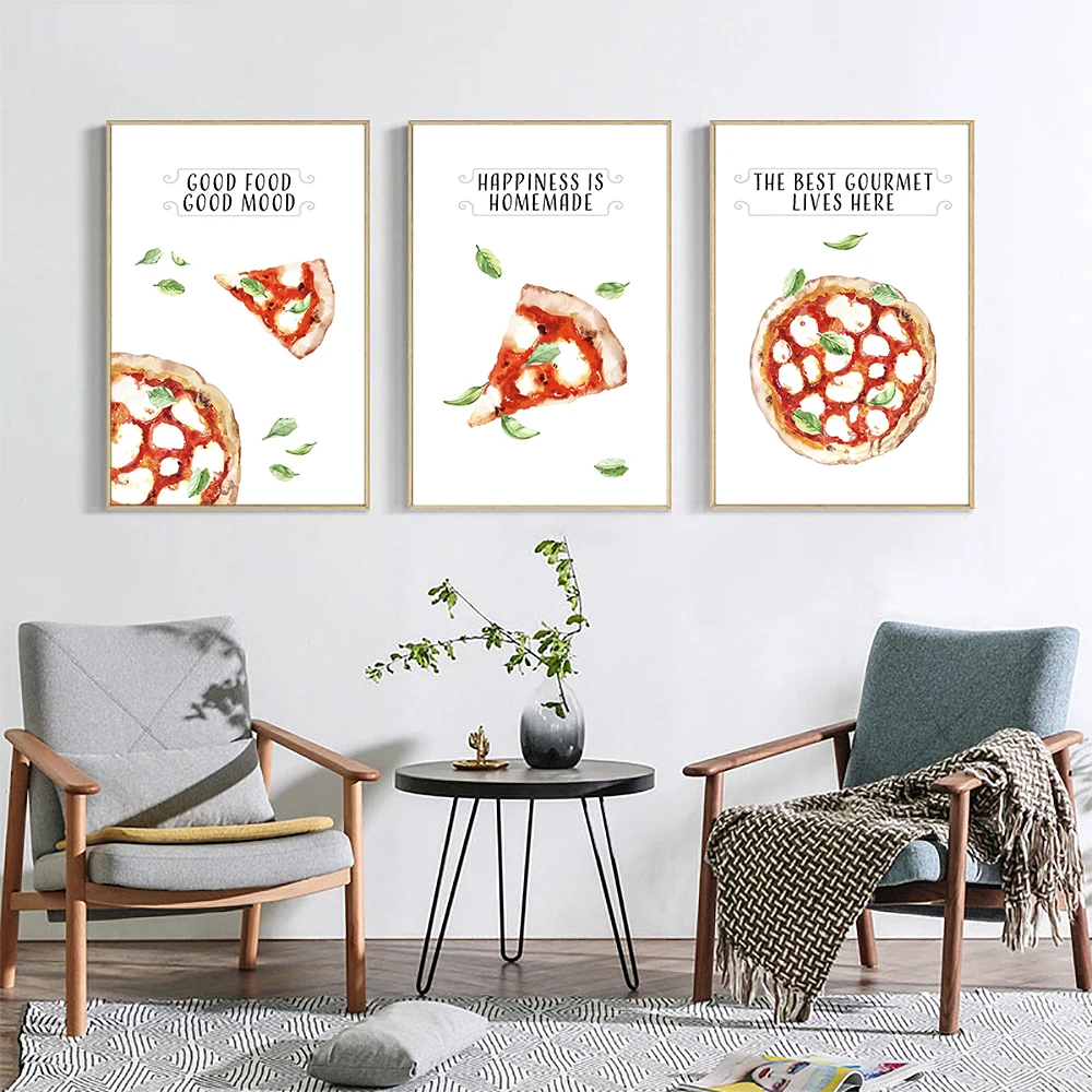 italian pizza watercolor poster and print modern kitchen dining room wall art home decor canvas painting good food quote picture - aliexpress