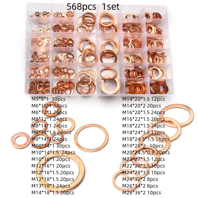 

568/400/300/280/200/150/120/100Pcs Washer Copper Sealing Solid Gasket Washer Sump Plug Oil For Boat Crush Flat Seal Ring Tool