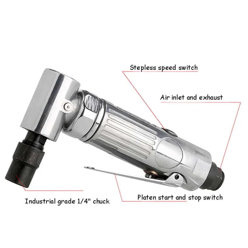 1/4 Inch Pneumatic Tools Right Angle Pneumatic Engraving Machine Polisher Air Mill Grinder for Metal Processing 20000rpm 2
