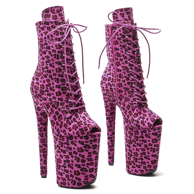 

New Fashion Leopard Upper Sexy Exotic Pole Dancing Shoes 23CM/9inches High Heel Peep Toe Platform Women's Modern Ankle Boots 100