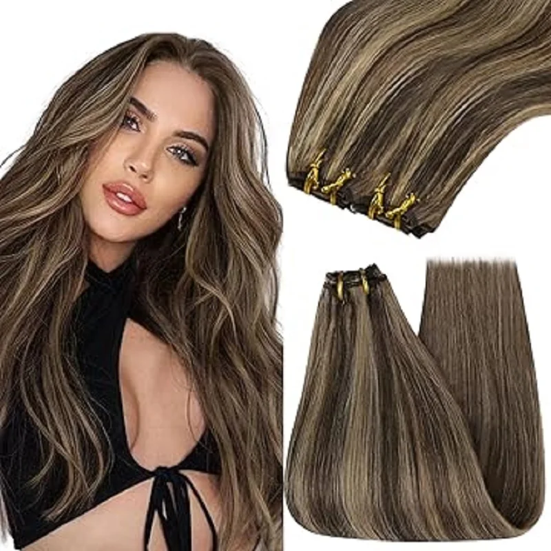 YoungSee Weft Hair Extensions Invisible Weft Remy Hair Bundles Pure and Highlight Color Women human hair extensions
