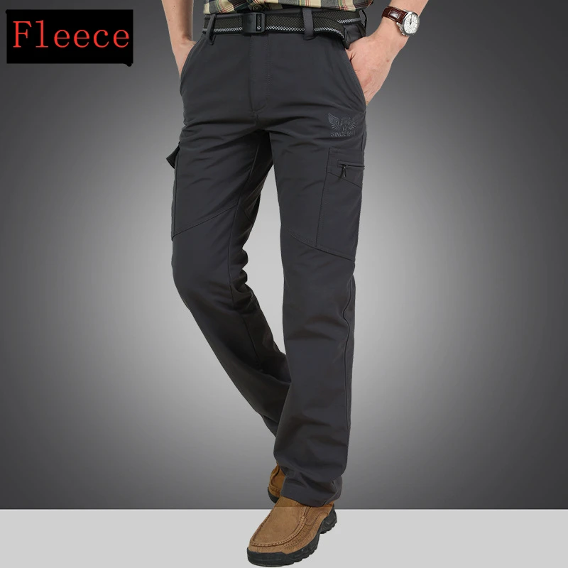 Warm Fleece Cargo Pants Men Winter 
