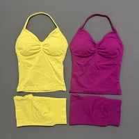 2 Piece Histello Sports Set Women Longline Strappy Top Seamless Yoga Tank Scrunch Butt Workout Shorts Suit Gym Sports Sets - Image 6