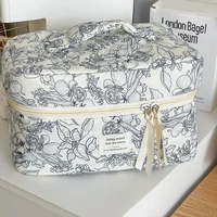 Sac à main vintage à fleurs pour femmes, sac cosmétique portable avec fermeture éclair, trousse de maquillage, trousse de toilette pour voyage, poudres matelassées, vente en gros 4