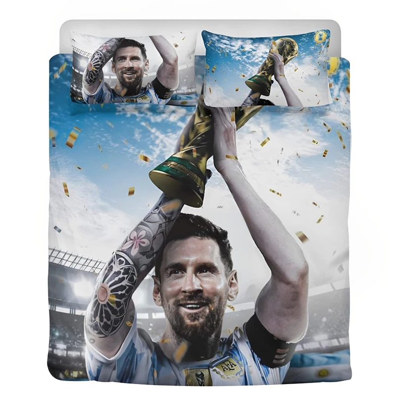 

Teen Soccer Star 3D Sheet Messi Microfiber Duvet Cover, Football Club Bedding Set, 1 Zip Duvet Cover and 2 Pillowcases Fashion