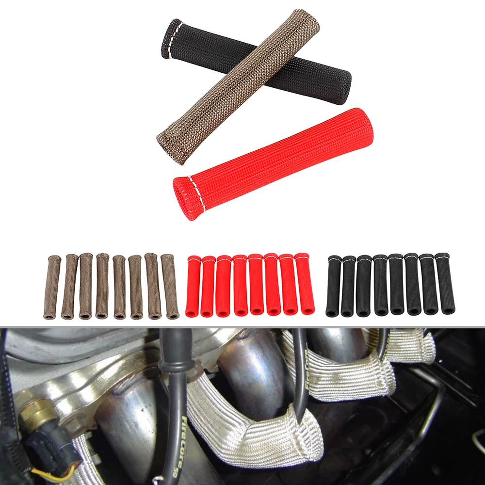 RASTP-8pcs/Set 1200°F Basalt Fiber Spark Plug Wire Boots Protector Sleeve Heat Shield Cover Engine Thermal Cover BTD027