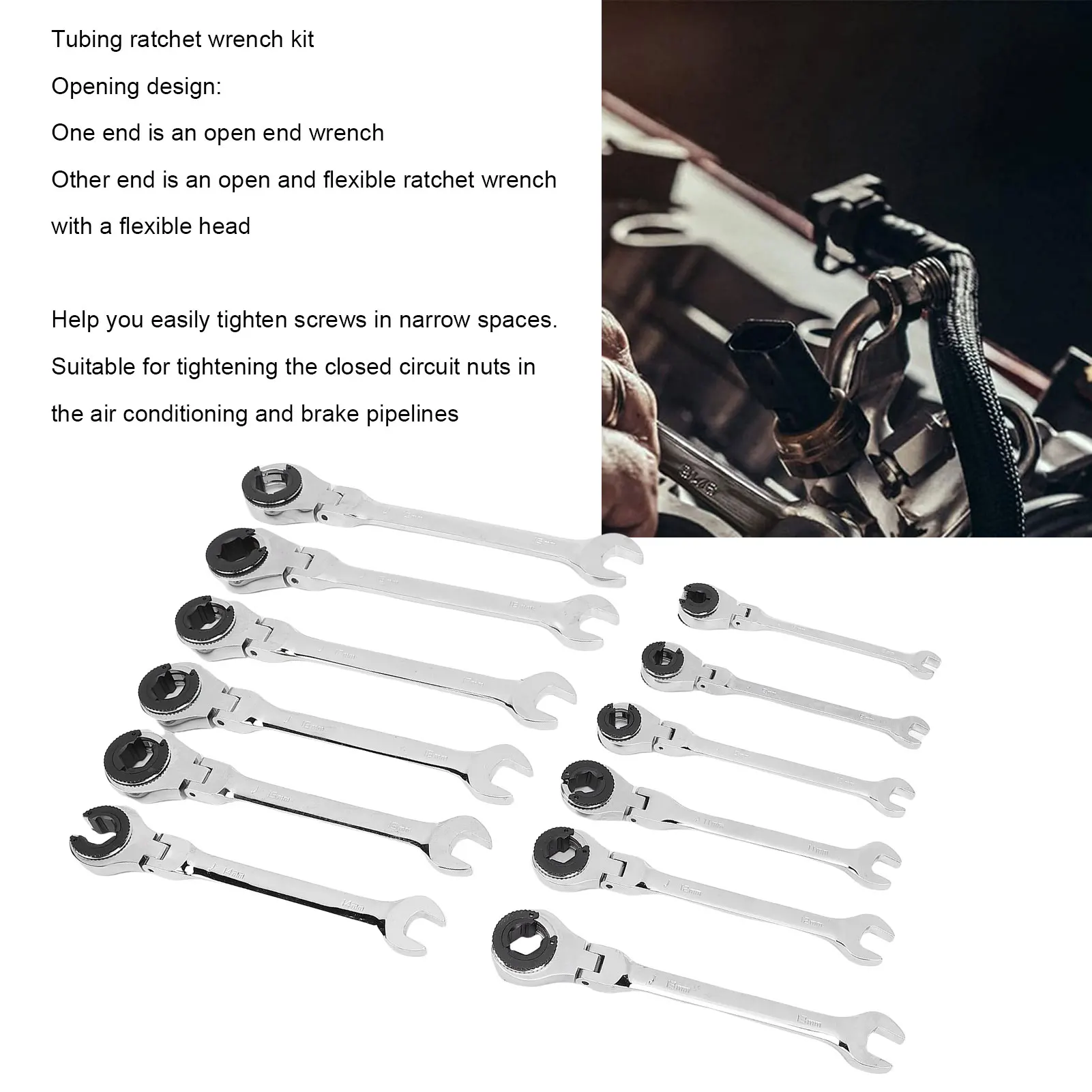 Ratchet Wrench High Strength Easy To Use Multifunctional Open Ratcheting Wrench Set Portable for Fuel Brake AC Pipelines