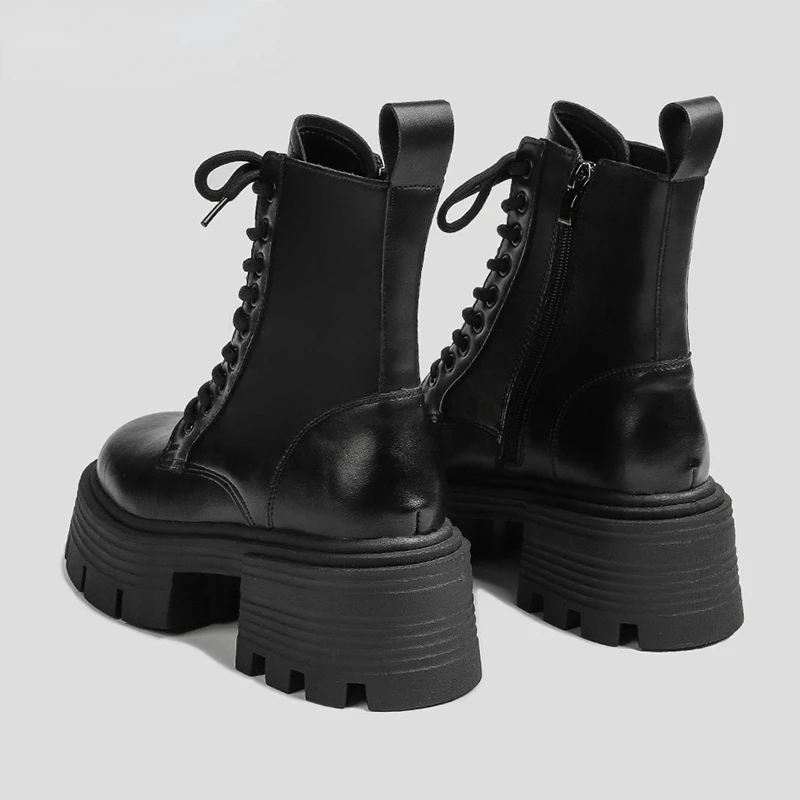 Botas de moto con cordones para mujer, botines cortos de plataforma alta  con tacón cuadrado, zapatos de otoño e invierno, 2023 - AliExpress