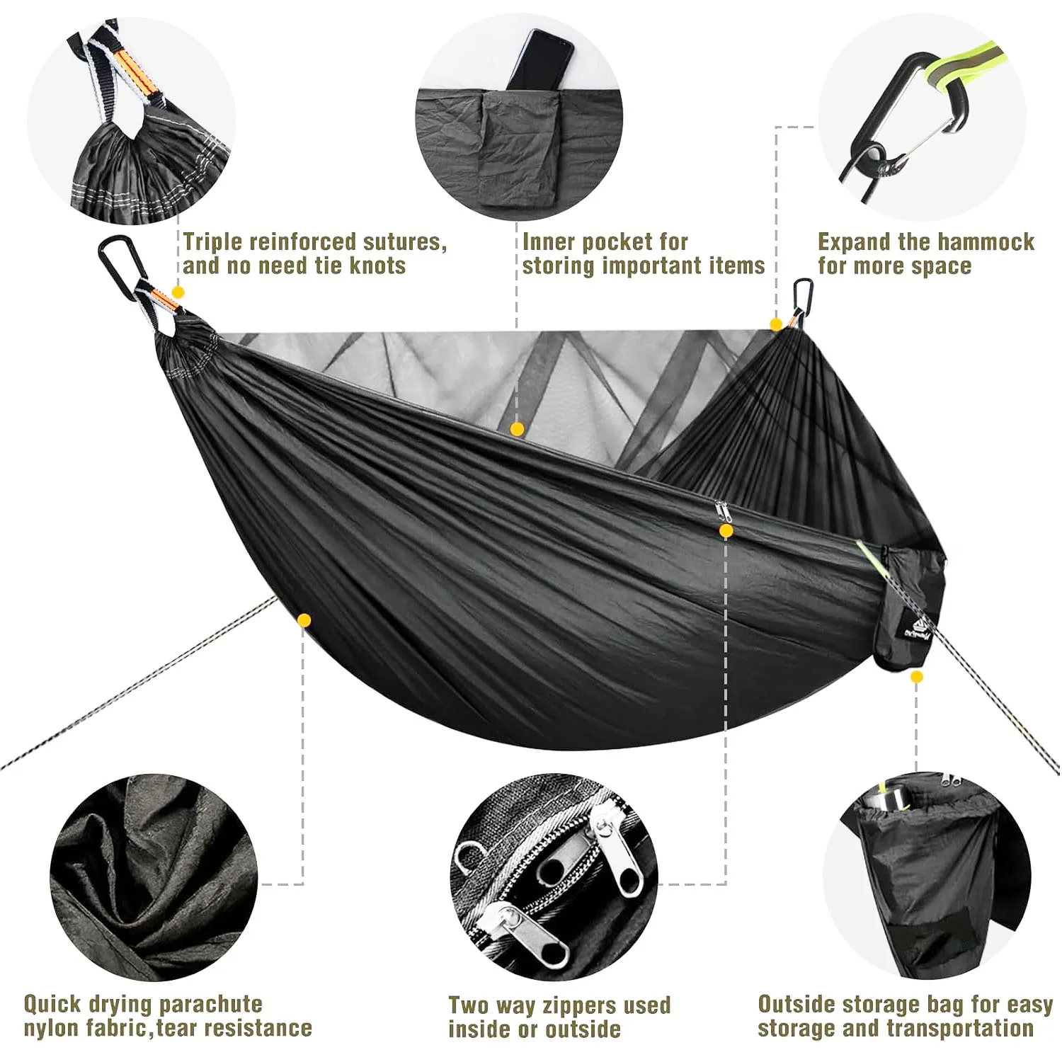 Camping hammock with mosquito net