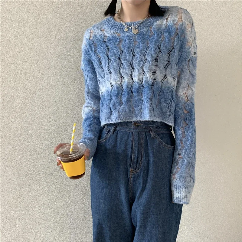 

Woman Sweaters Knitted Long Sleeve O-neck Sweet Women Outwear Tops Korean Fashion Loose Pullover Autumn Or Winter Clothes