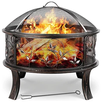 Ciotole per il fuoco da giardino, cesto del fuoco con Spark Guard 51,1 cm, camino Look retrò, Incl. Griglia per Poker e carbone, riscaldamento in inverno stabile 1