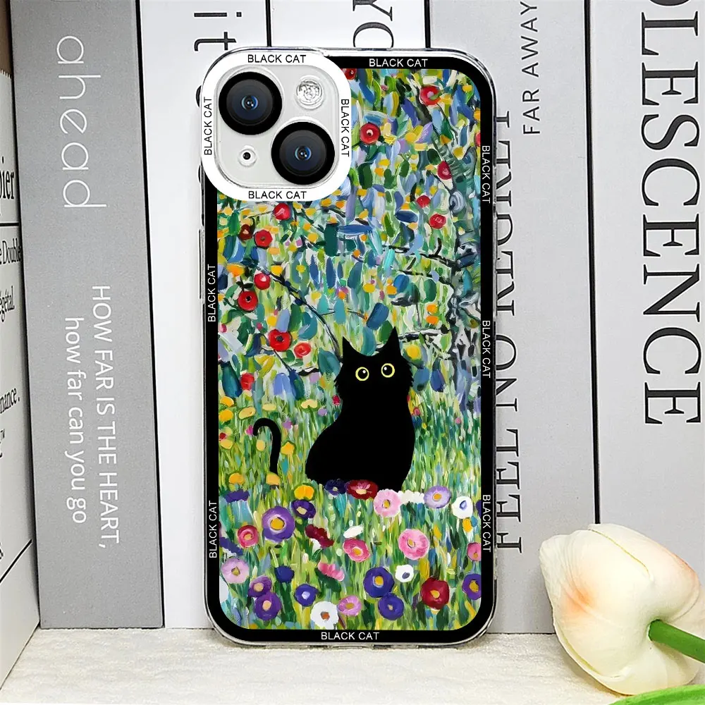 Artistic Cat Flower Phone Case - Retro Van Gogh Oil Painting Design, Soft Protective Cover