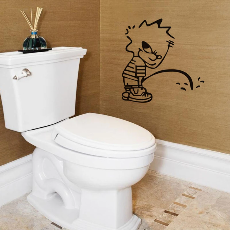 Bad Boy Pees Funny Cartoon Toilet Stickers PVC Wall Decals Home Decoration Items for Bathroom Tiles WC Waterproof Wallpaper vinyl stickers toilet stickers toilet wall stickers toilet seat stickers
