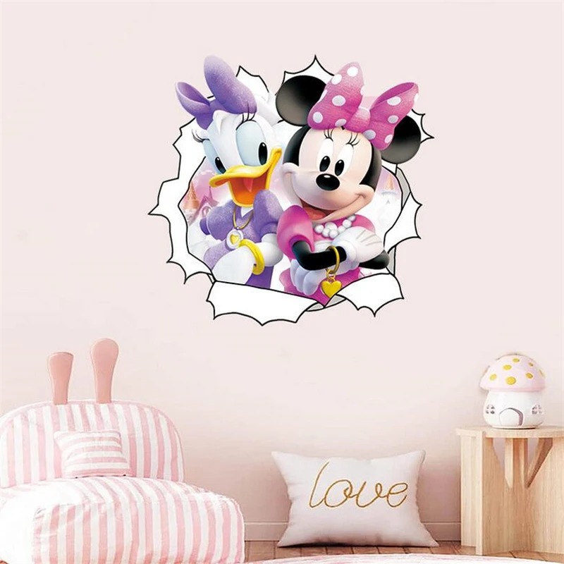 3D Cartoon Mickey Minnie Donald Duck Wall Stickers Kid's Room Kindergarten Amusement Park Baby Bedroom Wall Art Decoration