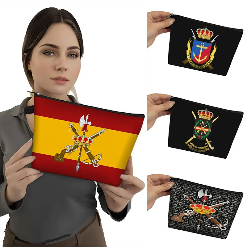 

Spanish Legion Espanola Flag Print Cosmetic Case Navy Armada Makeup Bags Women Portable Toiletry Bag Zipper Pouch Organizer Gift