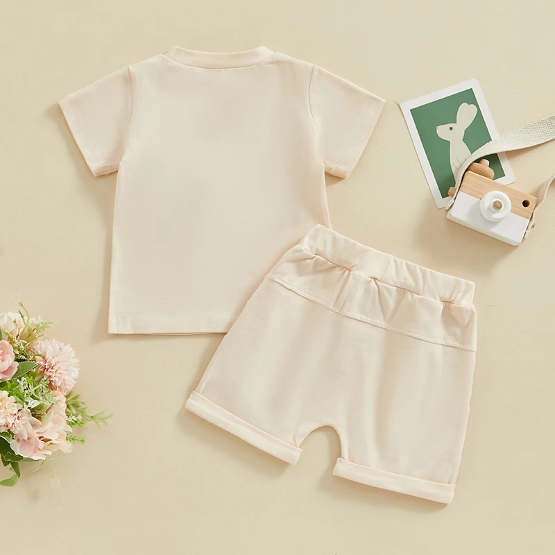 

Easter Baby Boy Girl Outfit Hunny Bunny Embrodiery Short Sleeve T-Shirt and Shorts Set Cute Toddler Easter Clothes