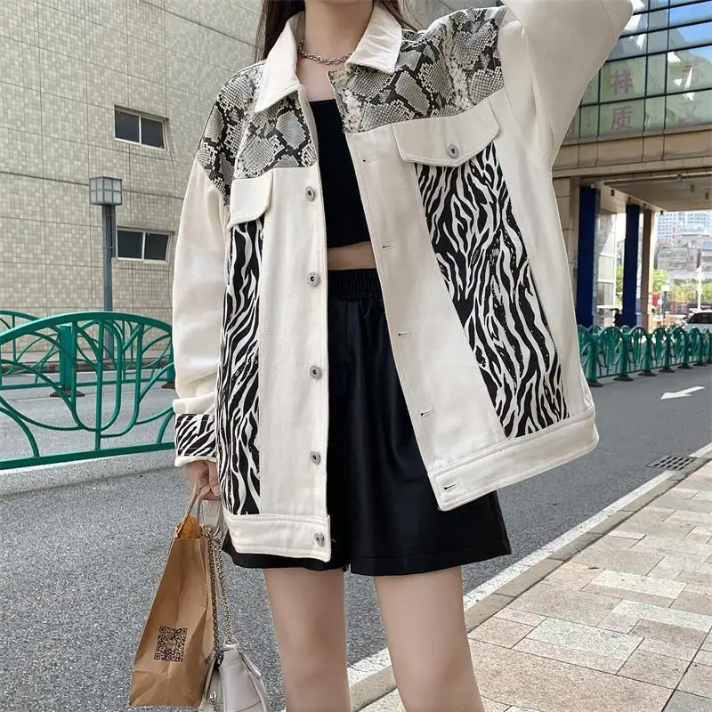 

Zebra Patchwork Jacket Women Hip Hop Streetwear Oversized Jackets Grunge Clothing Korean Harajuku Loose Outerwear Female Tops