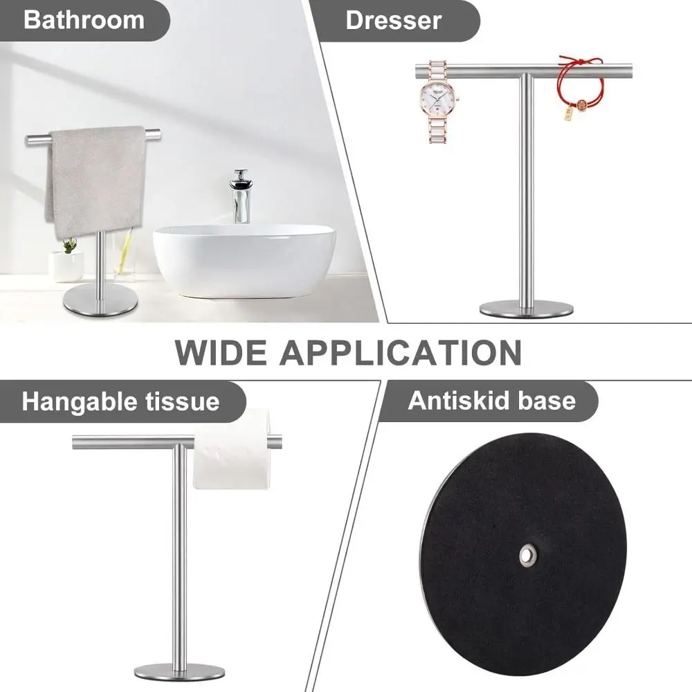 Bath Towel Stand T-Shape Bathroom Towel Hanger Movable Rustproof Hand Holder Towel Rack Holder